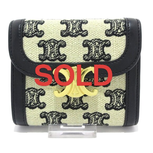 CELINE Trionf small flap wallet Cream Black Jacquard Leather -666-043025 - Picture 1 of 11